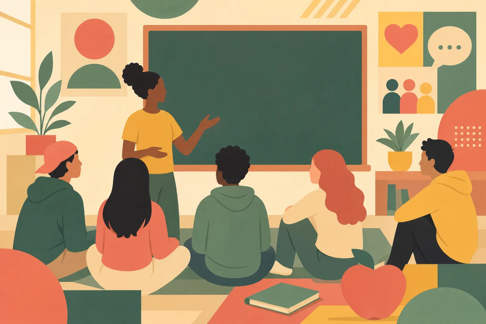 Illustration suggesting inclusive sexual health education and classroom outreach.